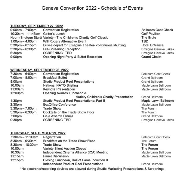 Schedule of Events | Geneva Convention