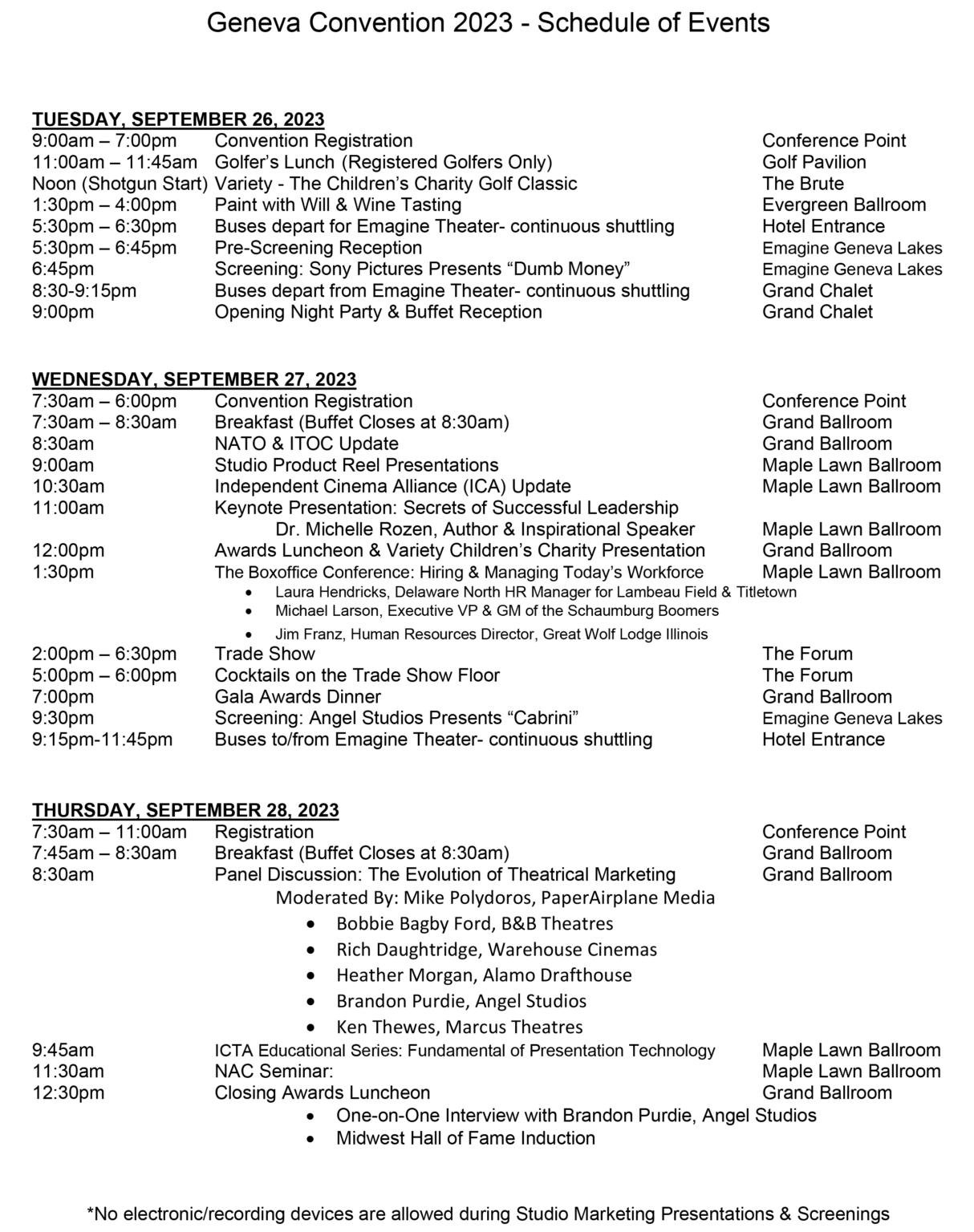 Schedule of Events Geneva Convention